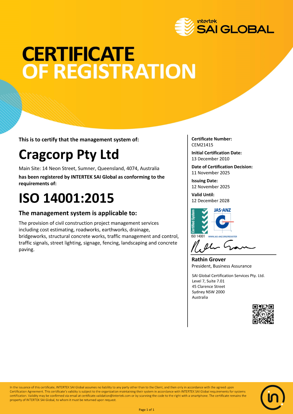 Environmental Certificate